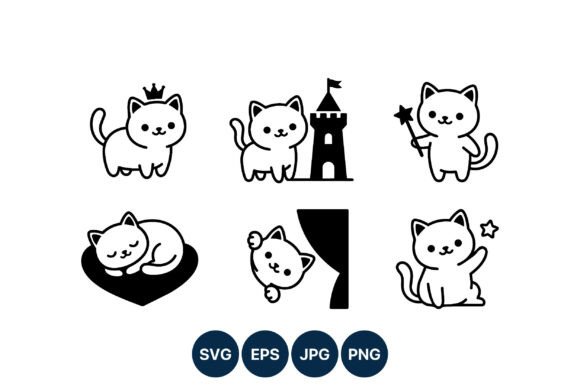 Download Cute Black and White Cat Vector Art - Cute Collection