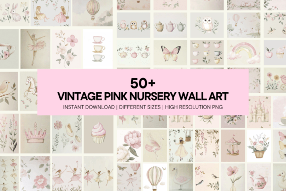 Download Vintage Pink Prints Nursery Wall Art - Ink Collection