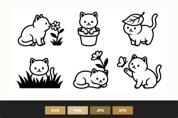 Download Cute Black and White Cat Line Art - Cute Collection