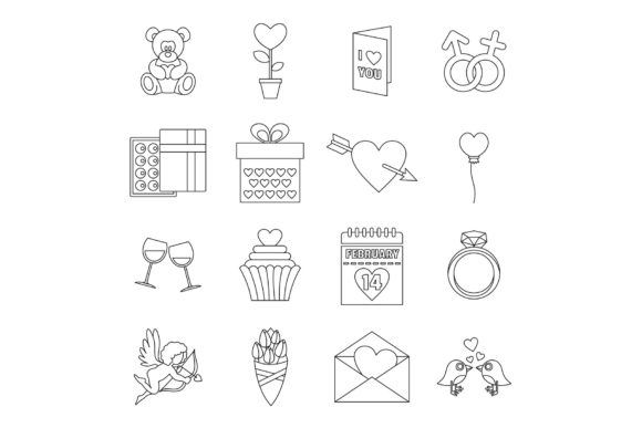 Download Saint Valentine Icons Set, Outline Style - Set Collection