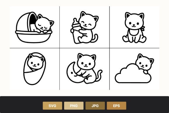 Download Cute Black and White Kitten Line Art - Cute Collection