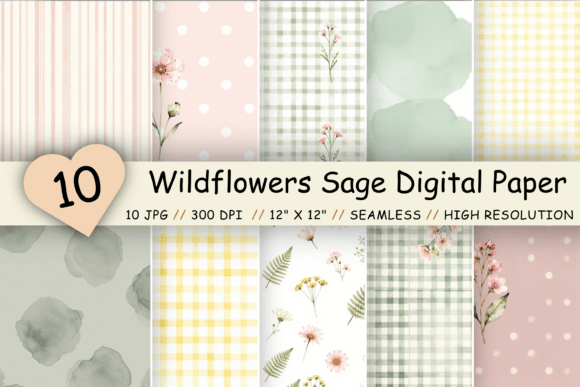 Download Wildflowers Sage Digital Paper Set - Set Collection