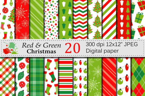 Download Red and Green Christmas Digital Paper Set - Set Collection