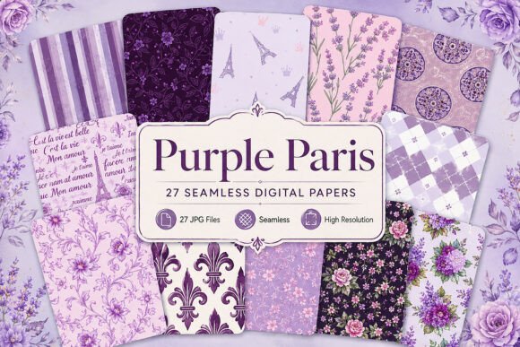 Download Purple Paris Digital Paper Set - Set Collection