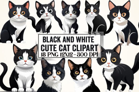 Download Cute Black and White Cat Clipart - Cute Collection