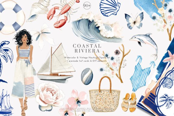 Download Watercolor Coastal Decor Clipart Set - Set Collection