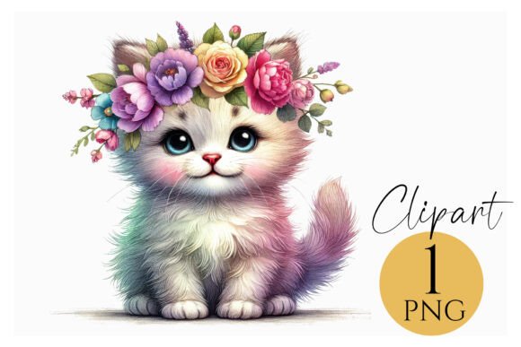 Download Cute Kitten Clipart with Flower Crown - Cute Collection
