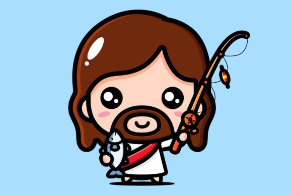 Download Cute Jesus Holding Fish and Fishing Rod - Cute Collection