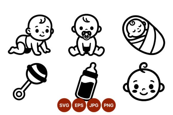 Download Cute Baby Line Art Icons Set - Set Collection