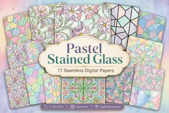 Download Pastel Stained Glass Digital Paper Set - Set Collection