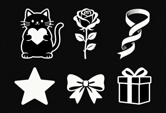 Download Cute Cat Rose Gift Bow Star Ribbon SVG - Cute Collection