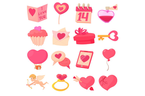 Download Saint Valentine Icons Set, Cartoon Style - Set Collection