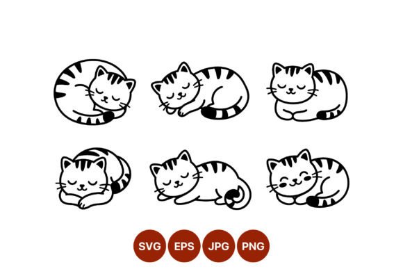 Download Sleeping Curled Cat Line Art Set - Set Collection