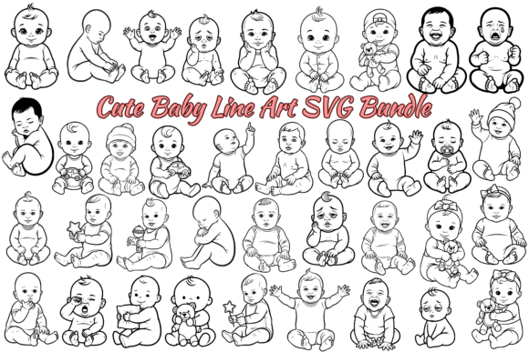 Download 99 Cute Baby Line Art SVG Bundle - Cute Collection