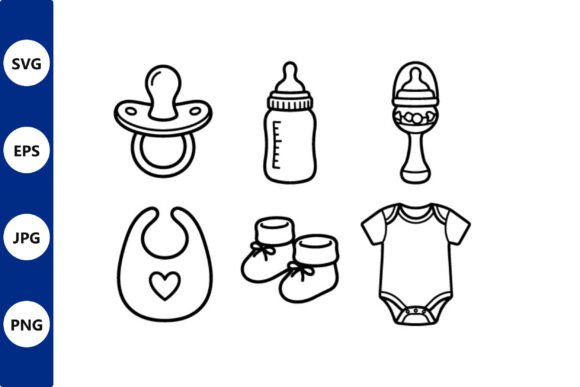 Download Baby Line Art Set Pacifier Bottle Rattle - Set Collection