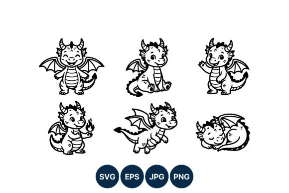 Download Cute Baby Dragon Vector Art Set - Set Collection