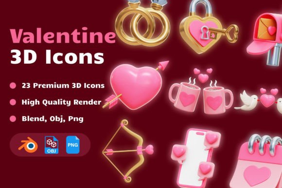 Download Valentine 3D Icons Set - Set Collection