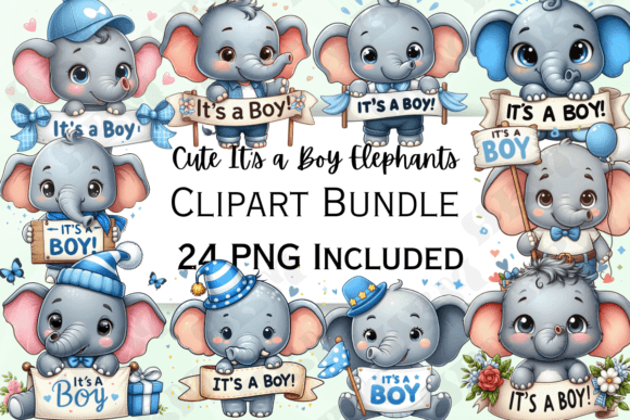 Download Cute It's a Boy Elephant Clipart - Cute Collection