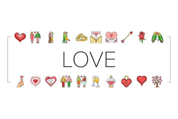Download Love Heart Valentine Romantic Icons Set - Set Collection