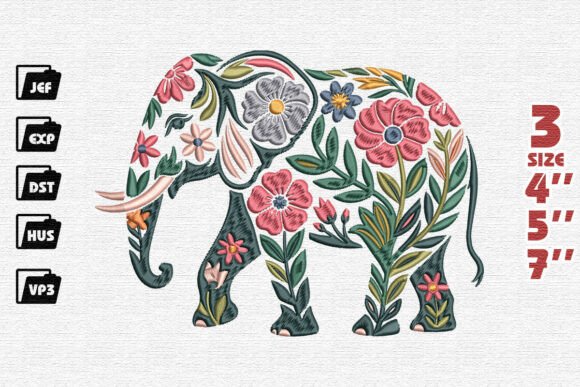 Download Colorful Folk Art Floral Elephant Embroidery Design - Embroidery design Collection