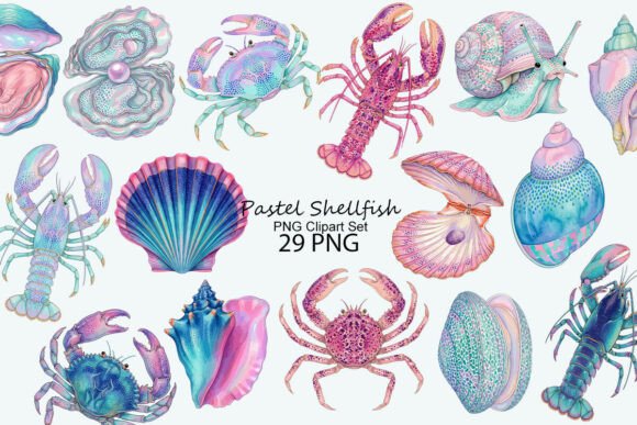 Download Pastel Shellfish PNG Clipart Set - Set Collection