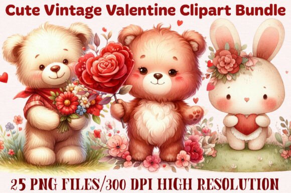 Download Cute Vintage Valentine Clipart Bundle - Cute Collection