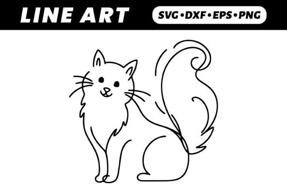 Download Cute Cartoon Cat, Line Art, Fluffy Tail - Cute Collection