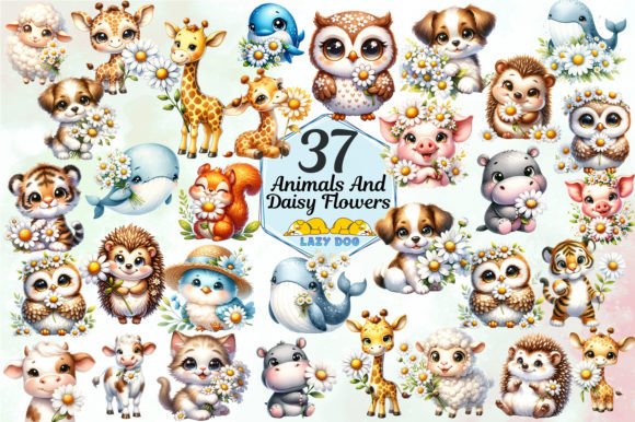 Download Cute Animals &amp; Daisy Flowers - Cute Collection