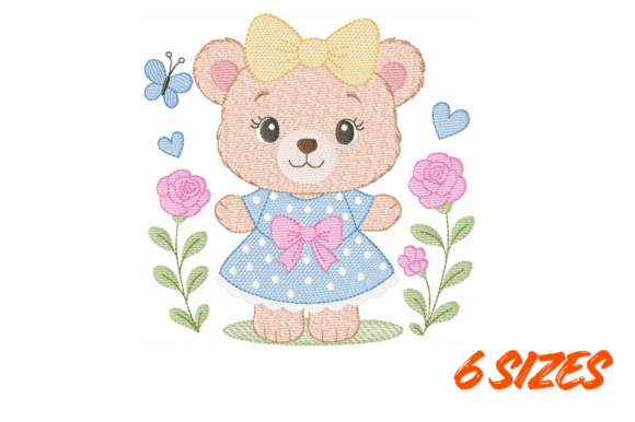 Download Cute Teddy Bear Floral Embroidery Art - Cute Collection