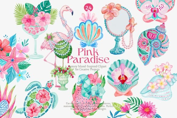 Download Pink Tropical Clipart Set - Ink Collection