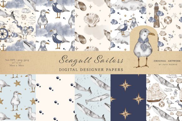 Download Watercolor Nautical Digital Paper Set - Set Collection