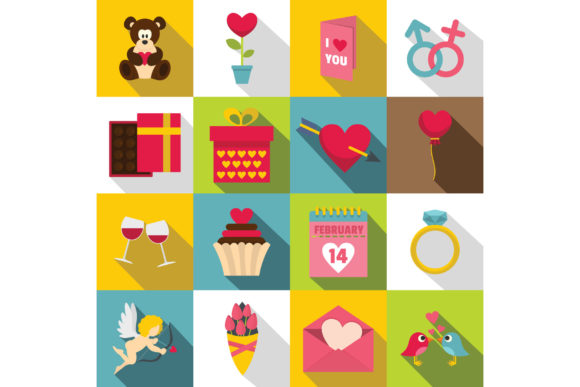 Download Saint Valentine Icons Set, Flat Style - Set Collection