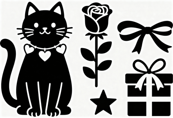 Download Cute Black Cat Rose Gift Bow Star SVG - Cute Collection