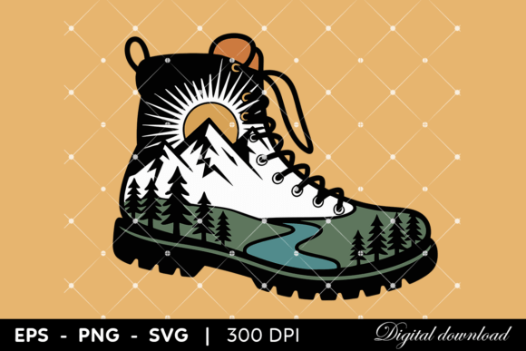 Download Hiking Boot with Mountain Landscape - Hiking Collection