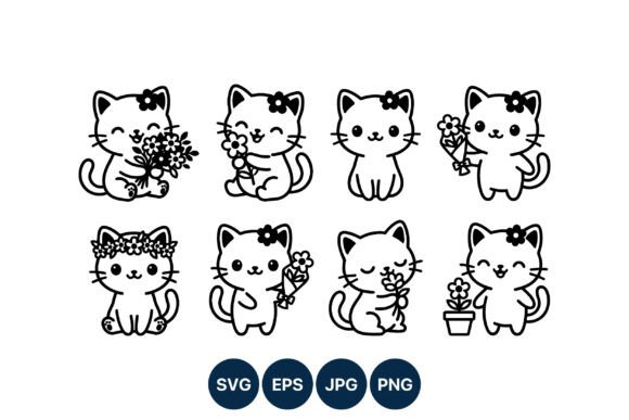 Download Cute Cat Flower Line Art Vector - Cute Collection