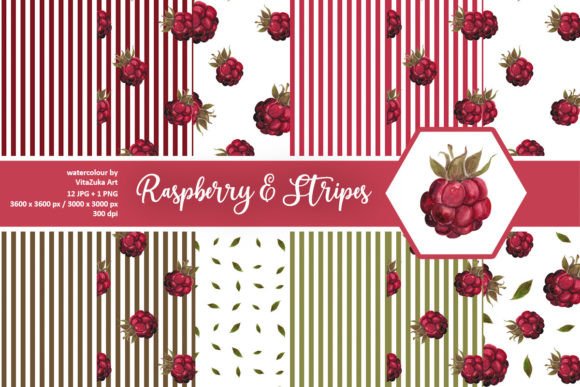 Download Raspberry and Stripes Digital Paper Set - Set Collection