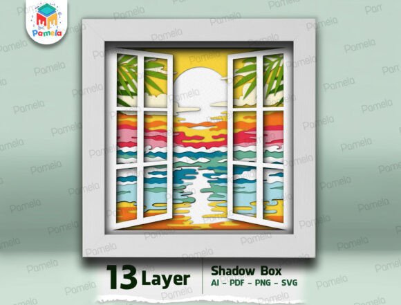 Download Tropical Sunset Window Shadow Box SVG - Set Collection