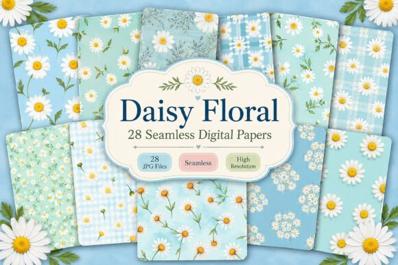 Download Daisy Floral Seamless Digital Paper Set - Set Collection