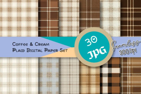 Download Coffee &amp; Cream Plaid Digital Paper Set - Set Collection