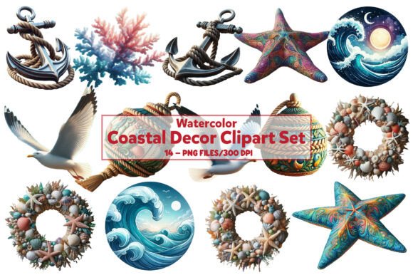 Download Watercolor Coastal Decor Clipart Set - Set Collection