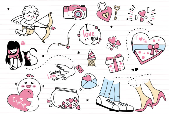 Download Doodle Valentine Clipart Collection Set - Set Collection