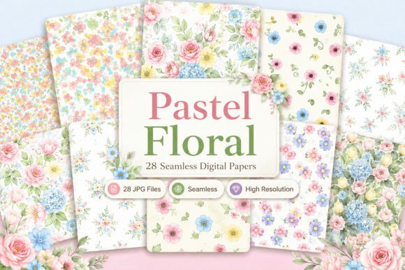 Download Pastel Floral Seamless Digital Paper Set - Set Collection