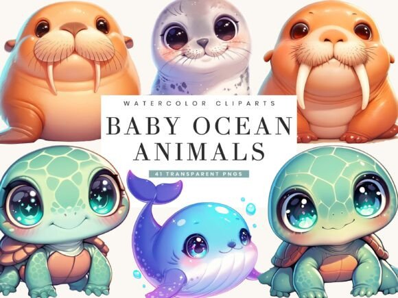 Download Cute Kawaii Baby Ocean Animals Clipart - Cute Collection
