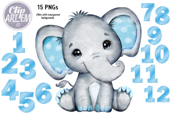 Download Elephant Boy Month Numbers 15 PNG Set - Set Collection