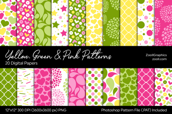 Download Yellow, Green and Pink Digital Papers - Ink Collection