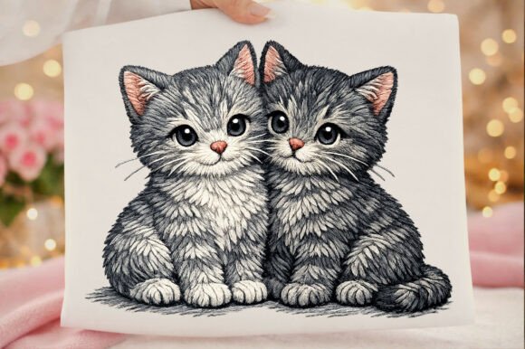 Download Cute Two Tabby Cats Kittens Embroidery P - Cute Collection