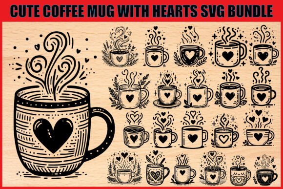 Download Coffee Mug with Hearts SVG Set - Set Collection