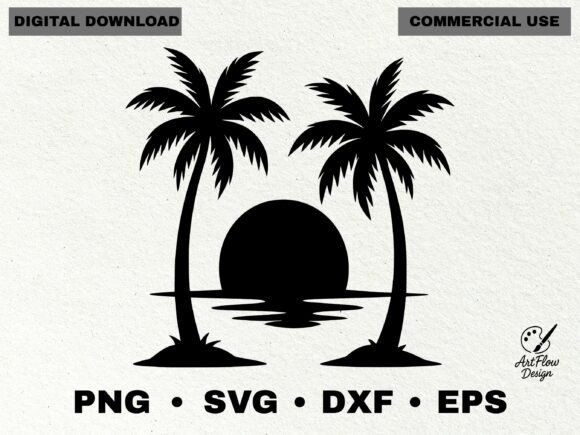 Download Tropical Sunset Palm Trees Silhouette - Set Collection