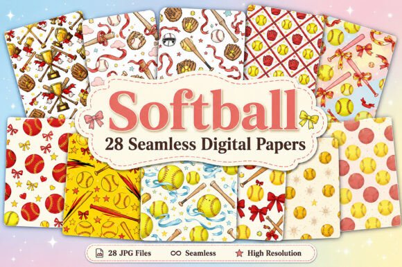 Download Seamless Softball Digital Paper Set - Set Collection