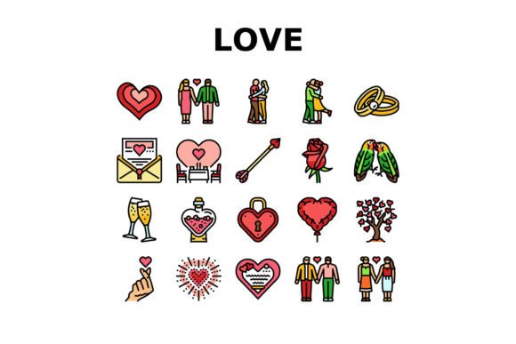 Download Love Heart Valentine Romantic Icons Set - Set Collection